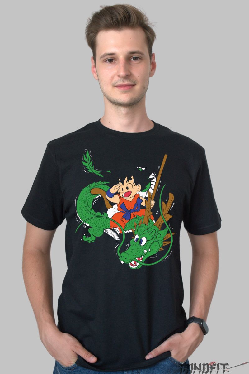 Tricou Dragon Ball Son Goku The Adventurer barbat negru fata