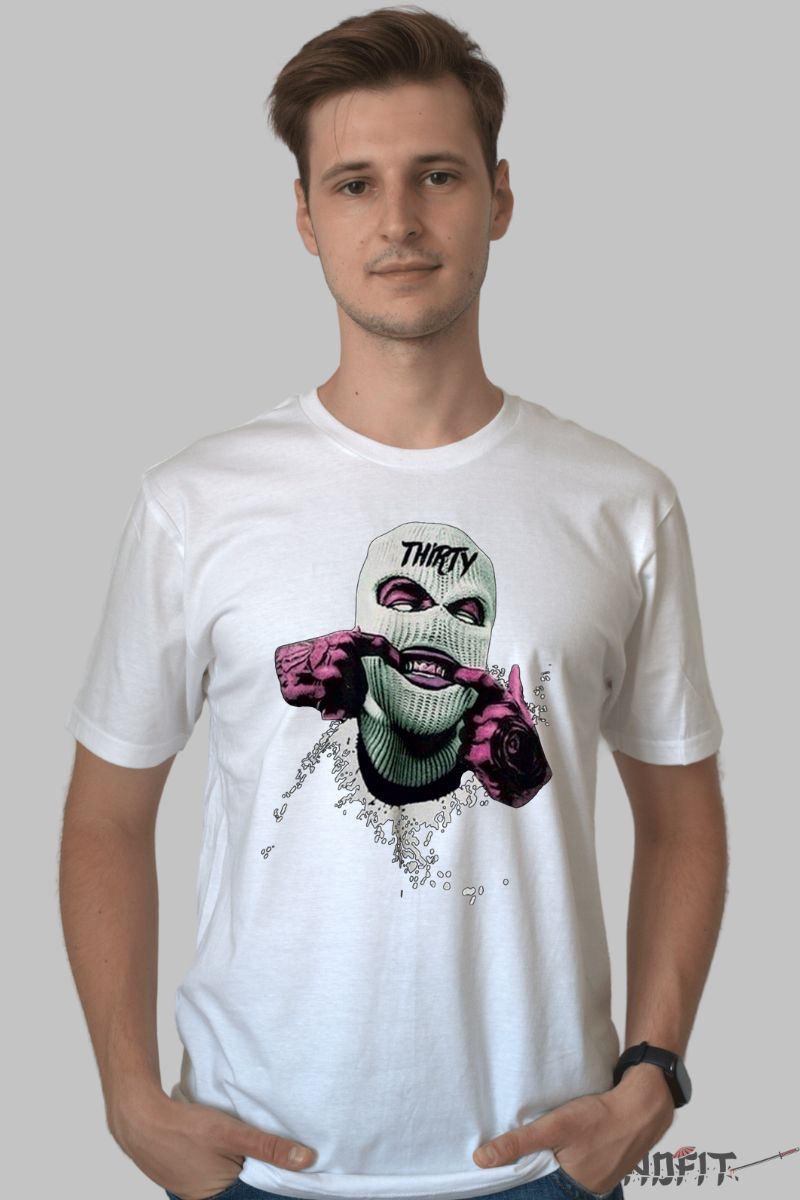 Tricou Fata cu Cagula barbat alb fata