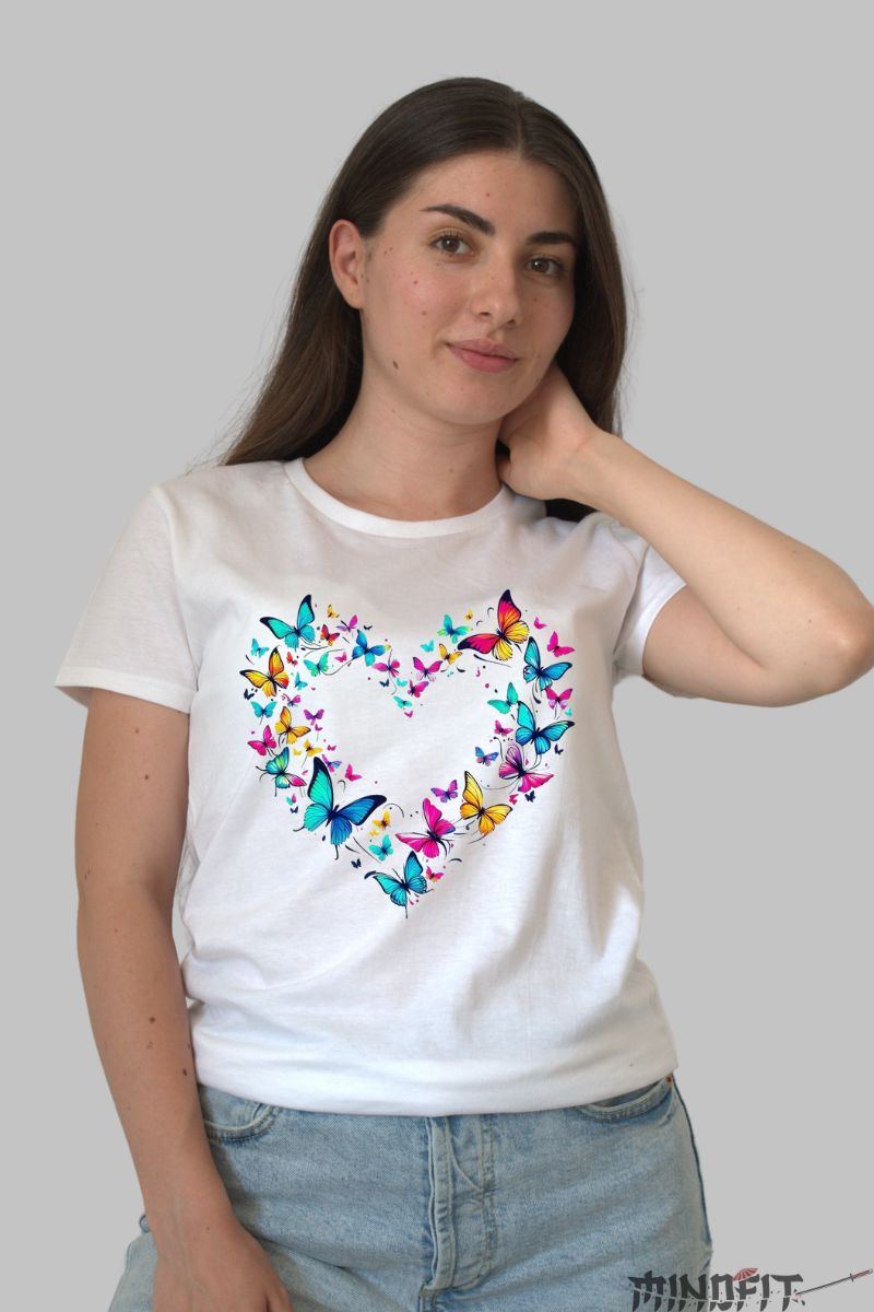 Tricou Fluturi in Forma de Inima dama alb fata