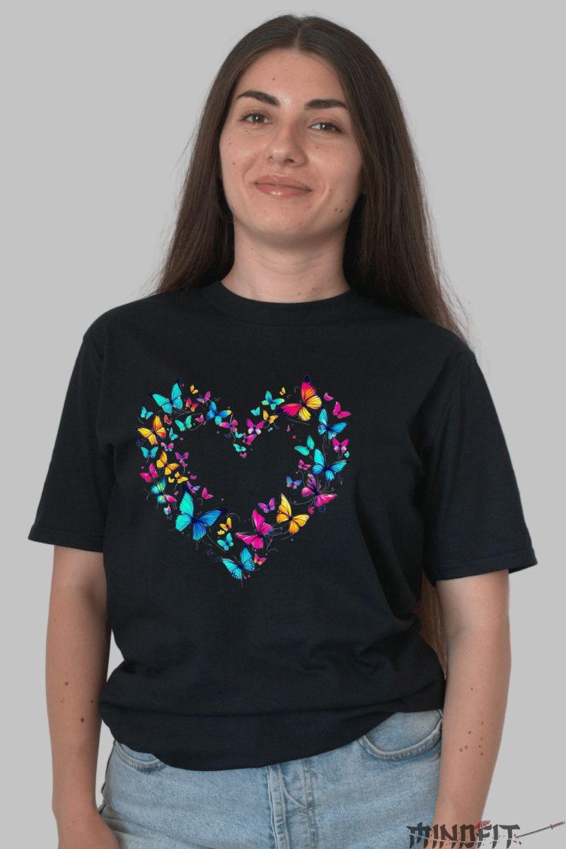 Tricou Fluturi in Forma de Inima dama negru fata