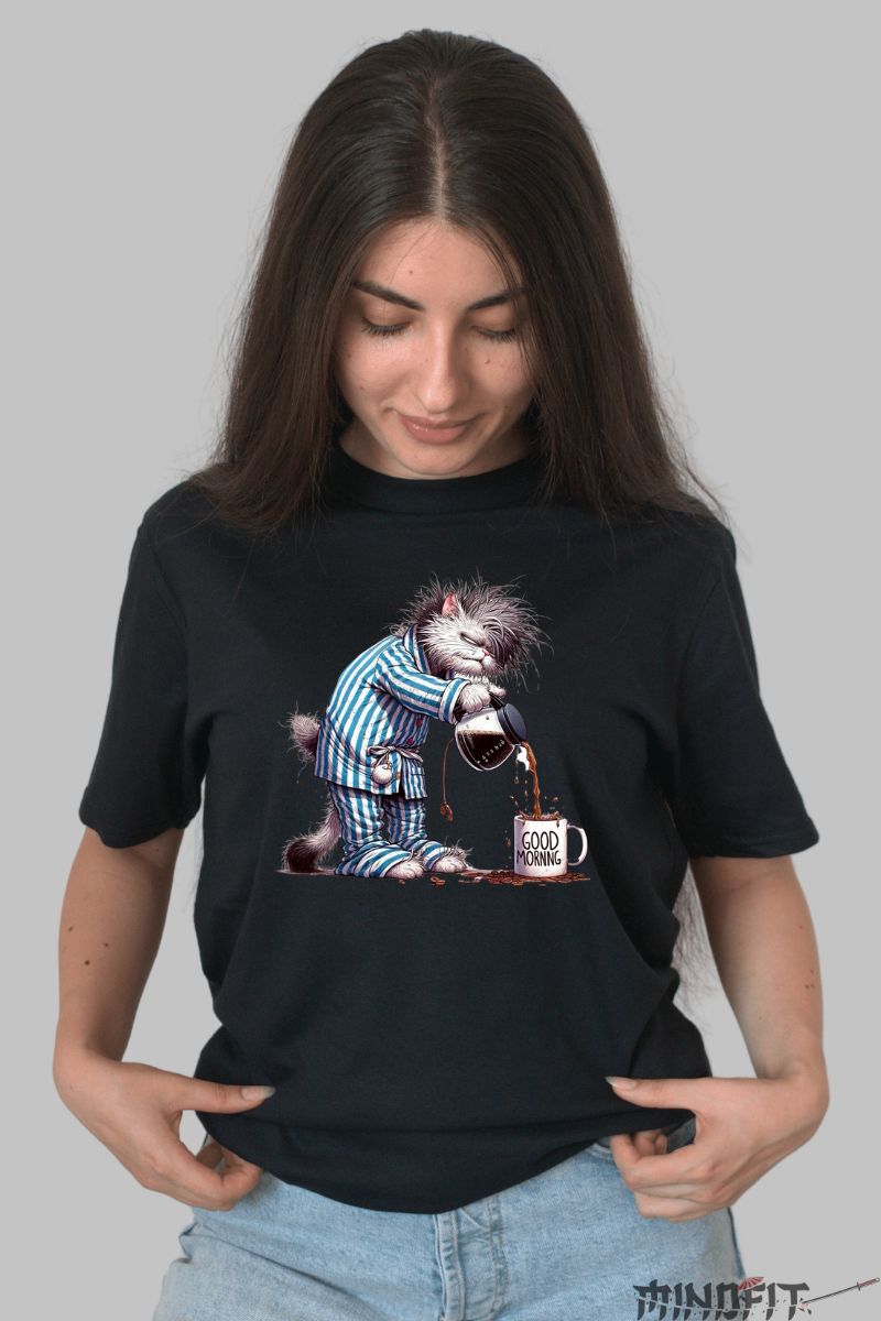 Tricou Grumpy Cat "Good Morning" dama negru fata