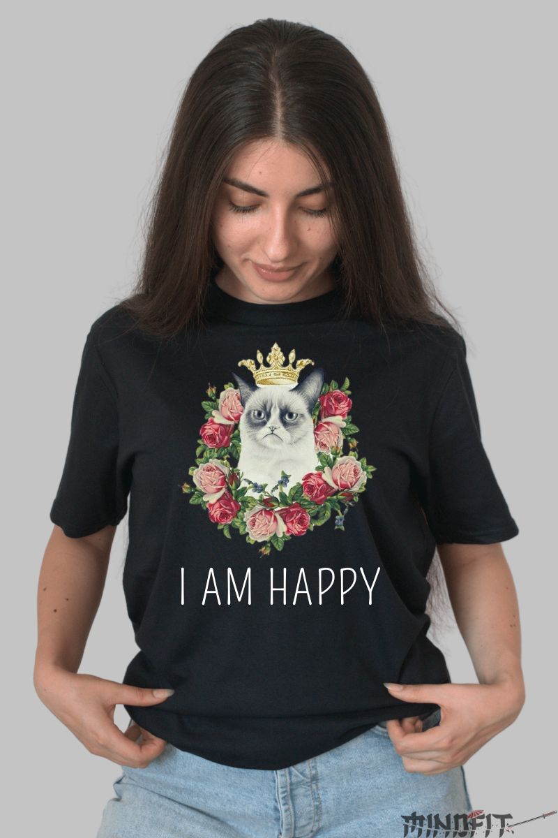 Tricou Grumpy Cat "I Am Happy" dama negru fata
