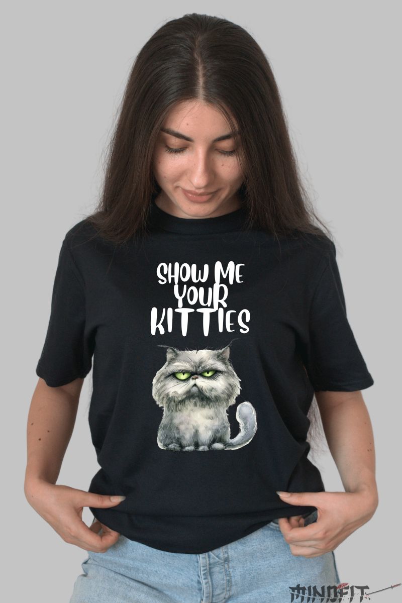 Tricou Grumpy Cat "Show Me Your Kitties" dama negru fata