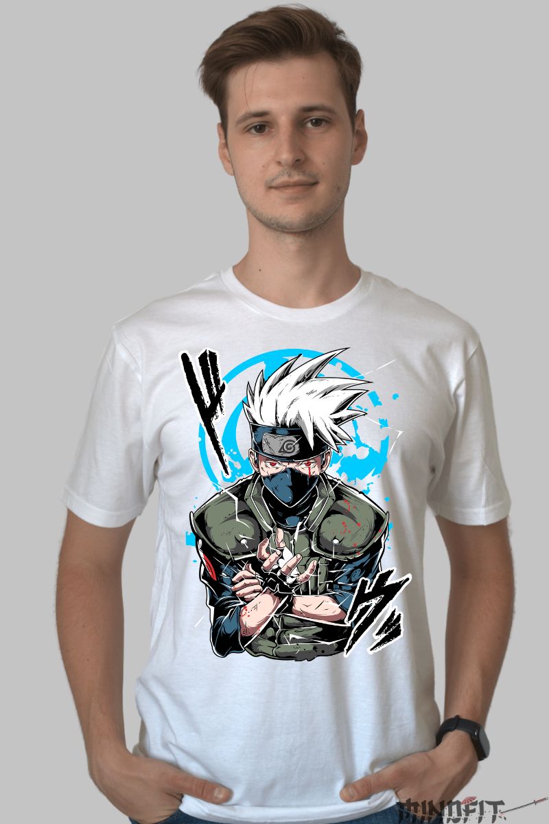 Tricou Kakashi Legendary Masked Ninja barbat alb fata