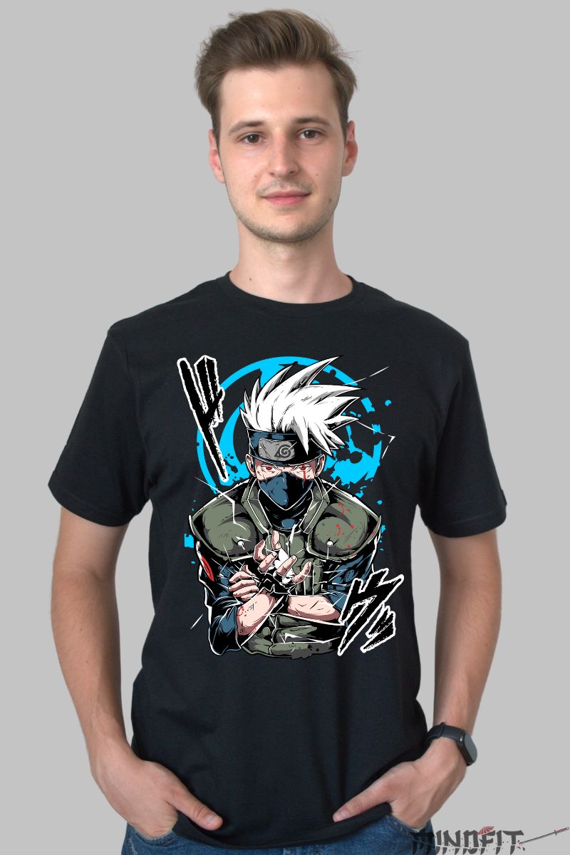 Tricou Kakashi Legendary Masked Ninja barbat negru fata