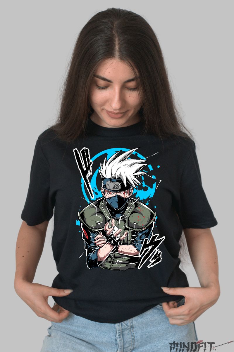 Tricou Kakashi Legendary Masked Ninja dama negru fata