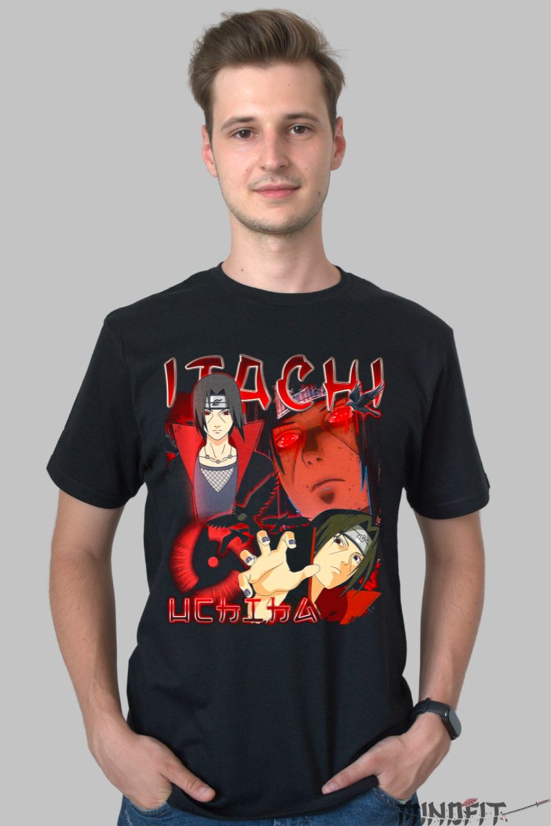 Tricou Naruto Akatsuki Style barbat negru fata