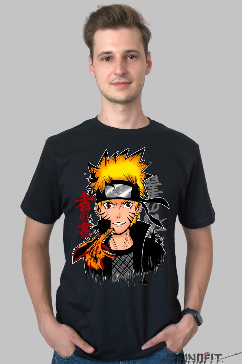 Tricou Naruto Anime Classic barbat negru fata