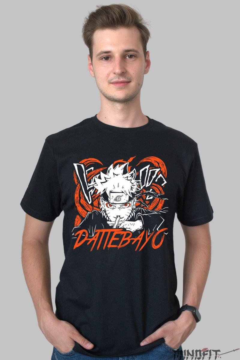 Tricou Naruto Dattebayo Energy barbat negru fata