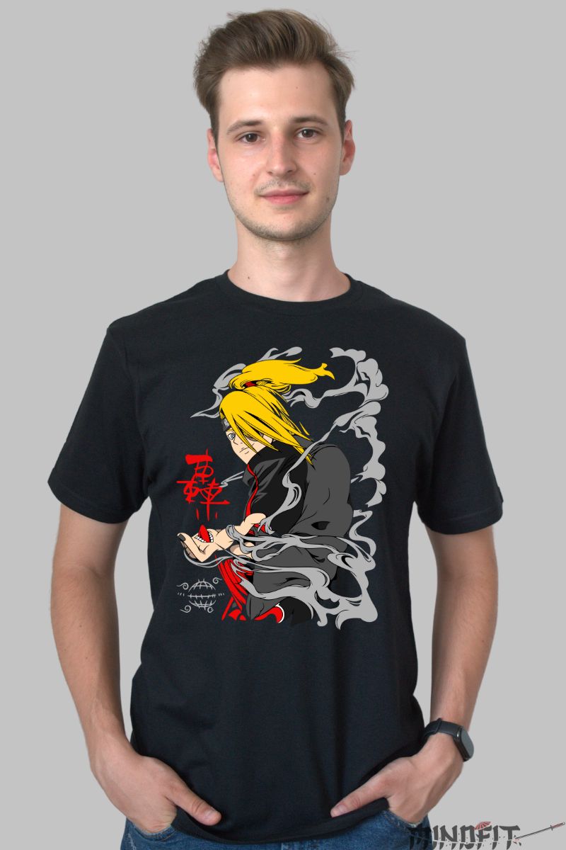 Tricou Naruto Deidara Hidden Magic barbat negru fata