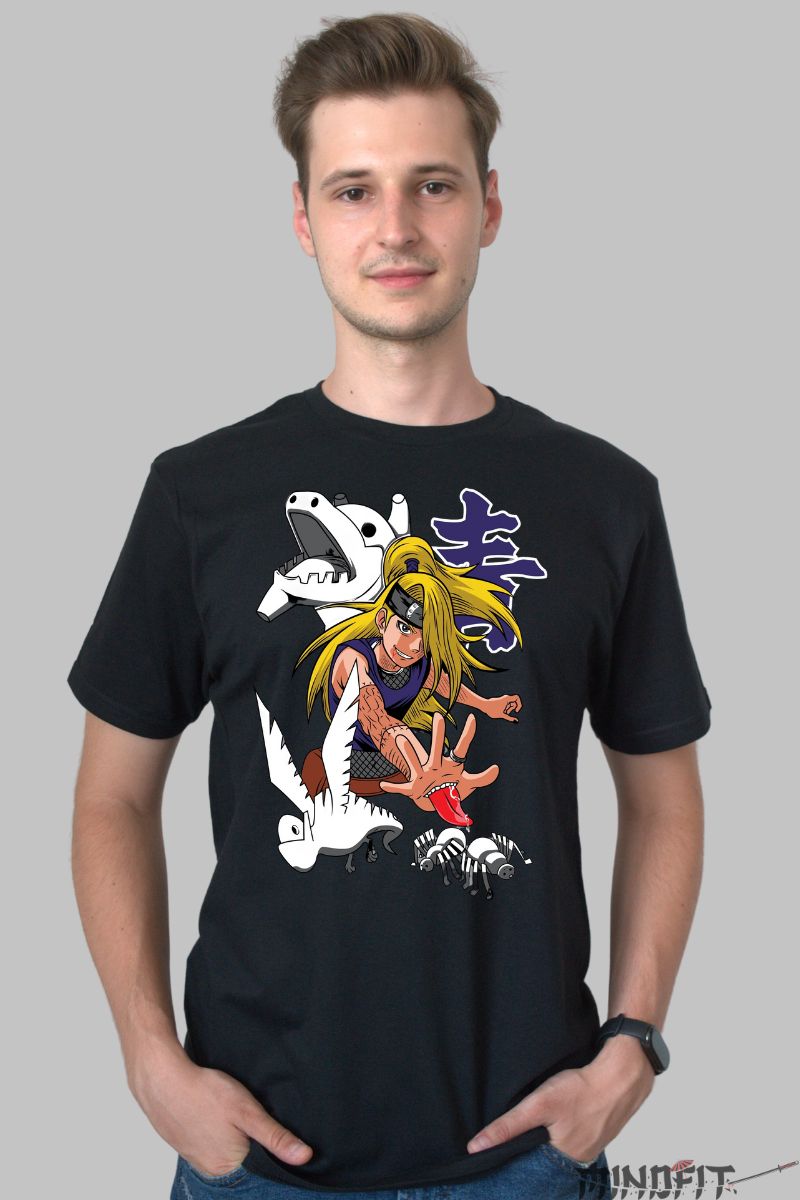 Tricou Naruto Deidara The Tamer barbat negru fata