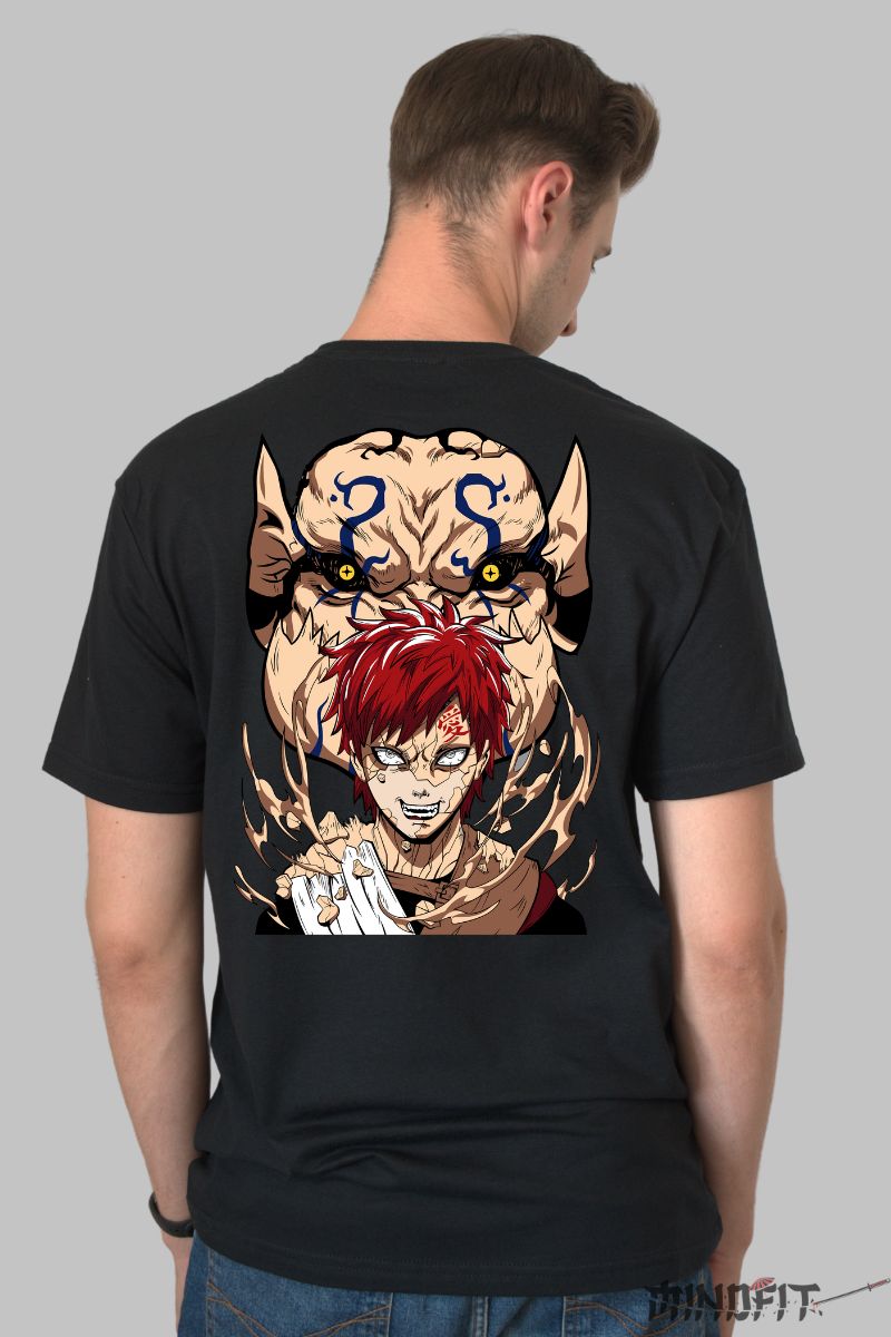 Tricou Naruto Gaara Desert Mania barbat negru spate