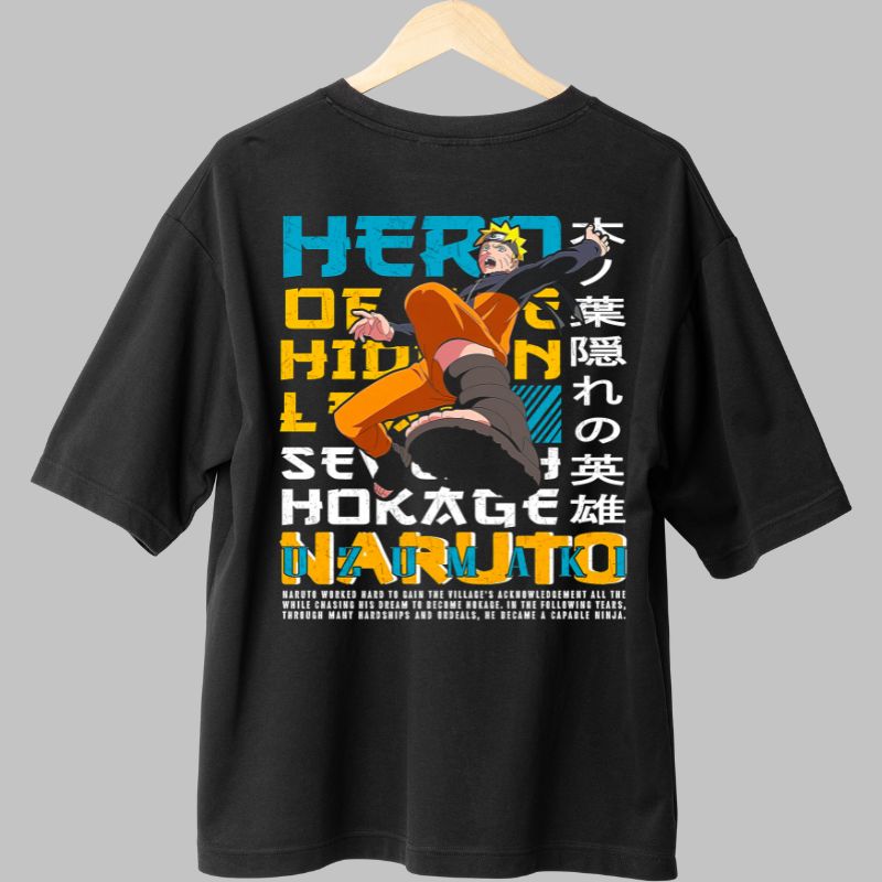 Tricou Naruto Hero of Konoha negru spate