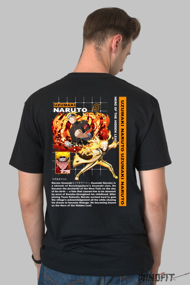Tricou Naruto Hidden Leaf Hero barbat negru spate