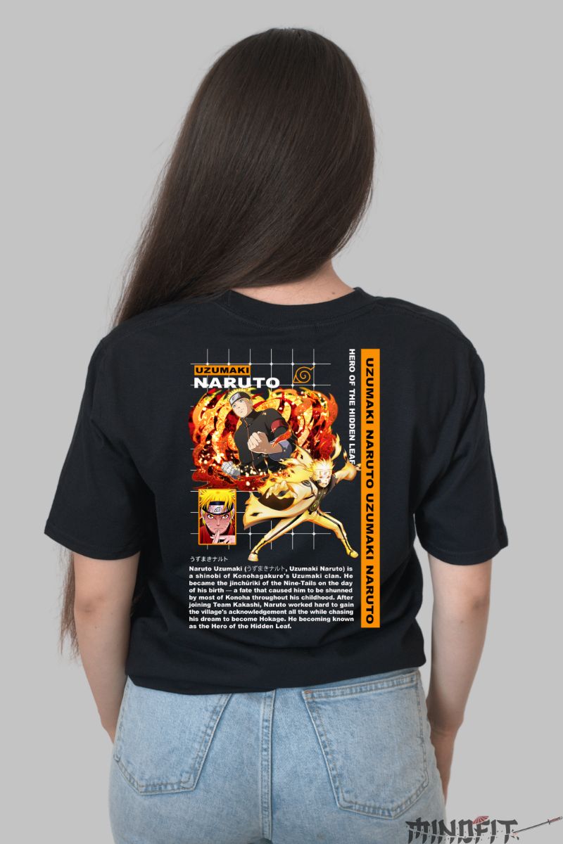 Tricou Naruto Hidden Leaf Hero dama negru spate