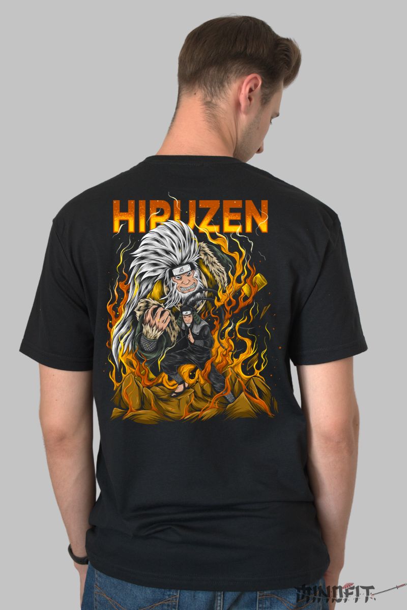Tricou Naruto Hiruzen Sarutobi barbat negru spate