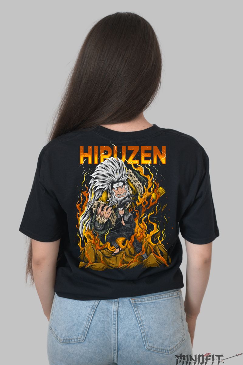 Tricou Naruto Hiruzen Sarutobi dama negru spate