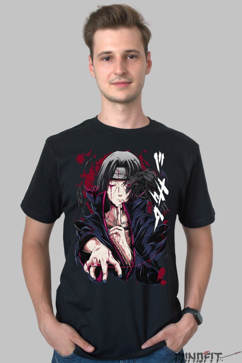 Tricou Naruto Itachi Silent Power barbat negru fata