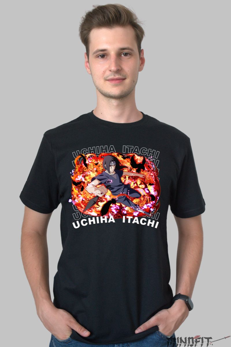 Tricou Naruto Itachi Uchiha Explosive Design barbat negru fata