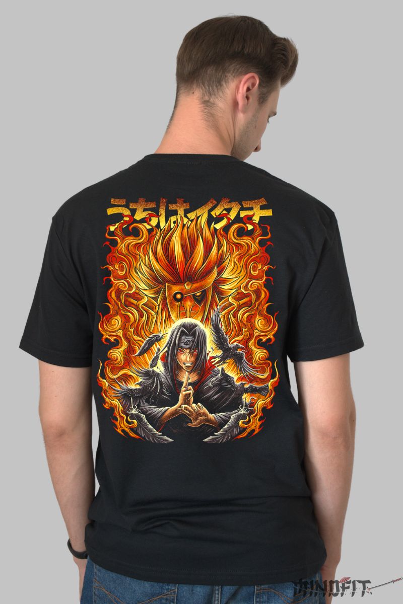 Tricou Naruto Itachi Uchiha Susanoo In Flames barbat negru spate