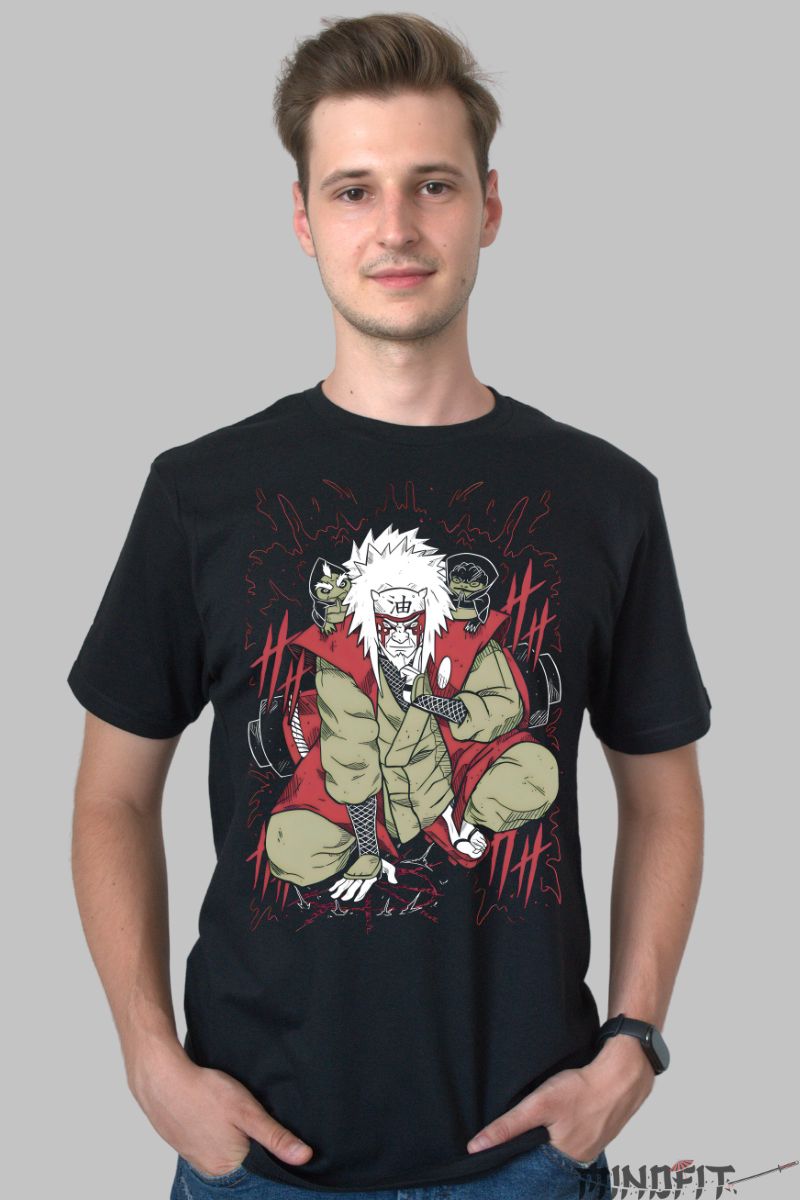 Tricou Naruto Jiraya And The Wise Frogs barbat negru fata