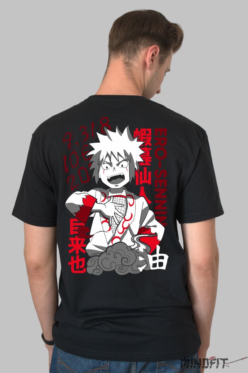 Tricou Naruto Jiraya Ero Sennin barbat negru spate