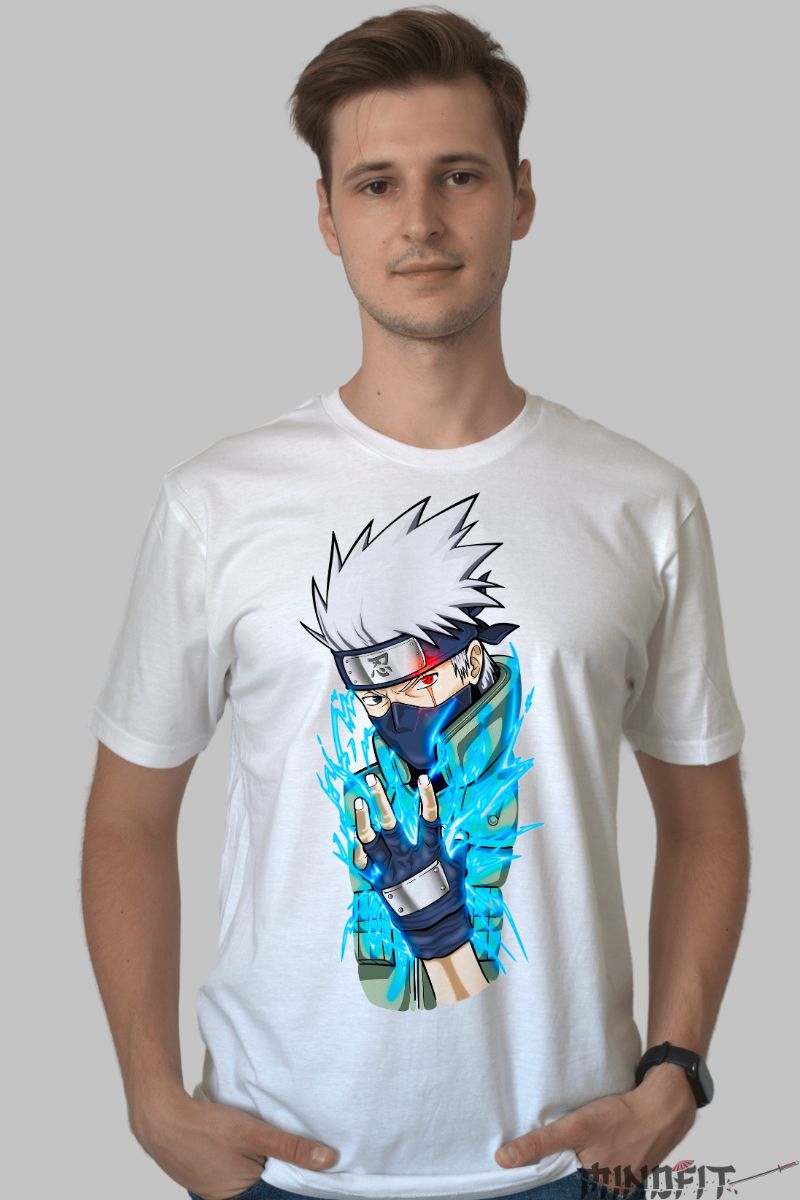 Tricou Naruto Kakashi Copy Ninja barbat alb fata