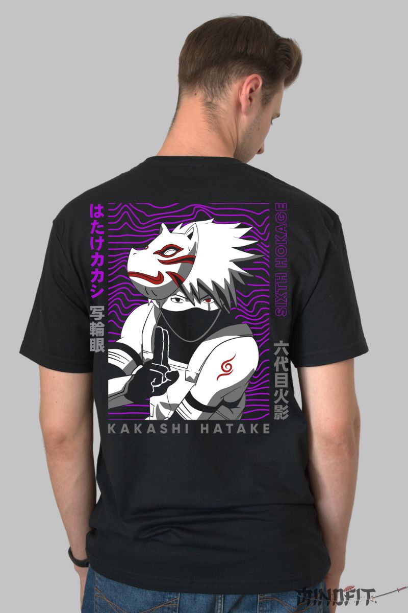 Tricou Naruto Kakashi Jonin barbat negru spate