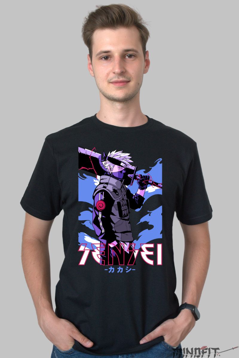 Tricou Naruto Kakashi Sensei barbat negru fata