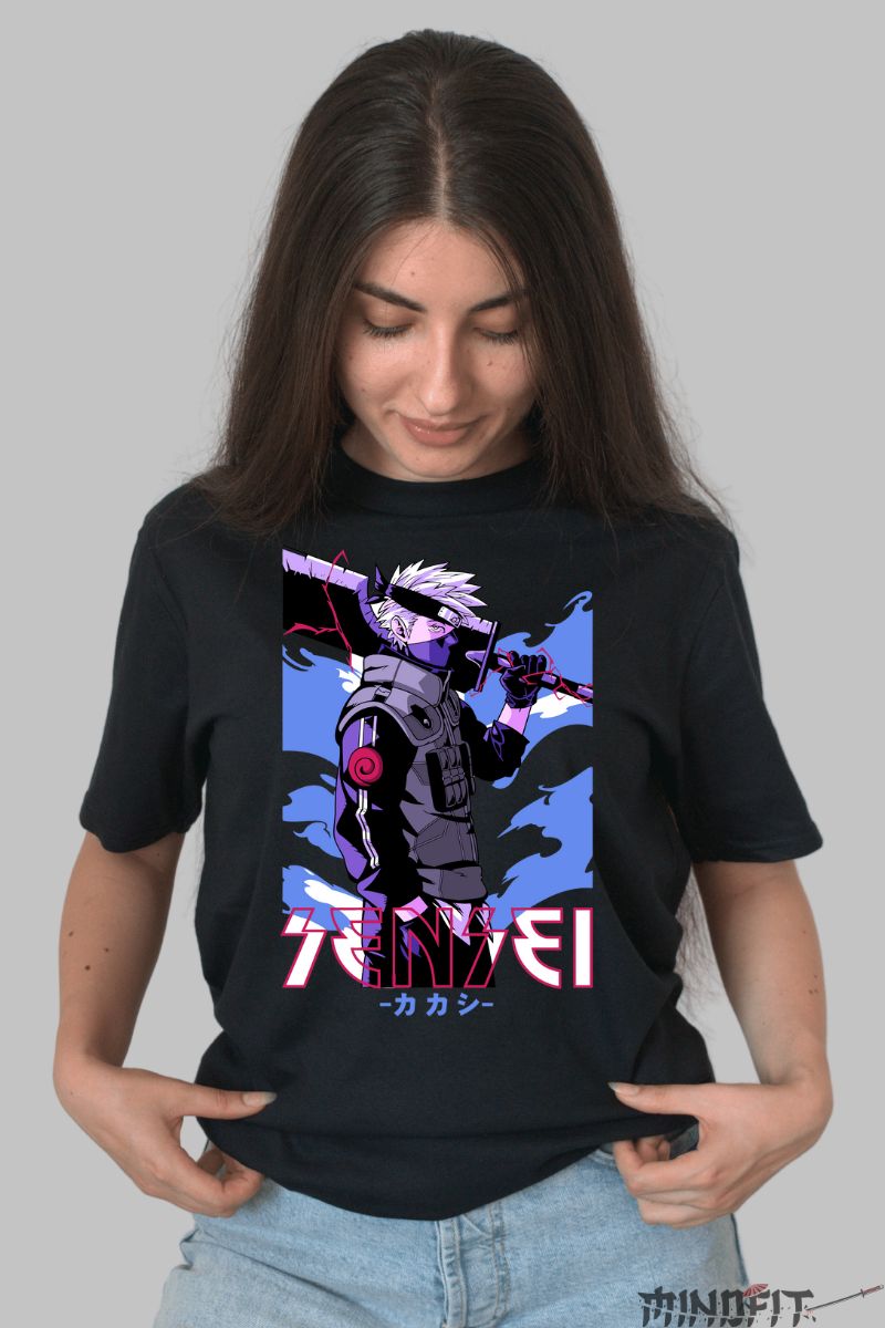 Tricou Naruto Kakashi Sensei dama negru fata