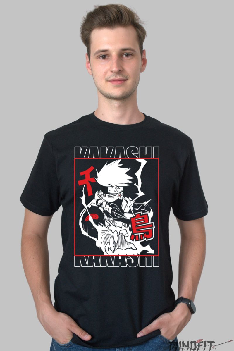 Tricou Naruto Kakashi The Fighter barbat negru fata