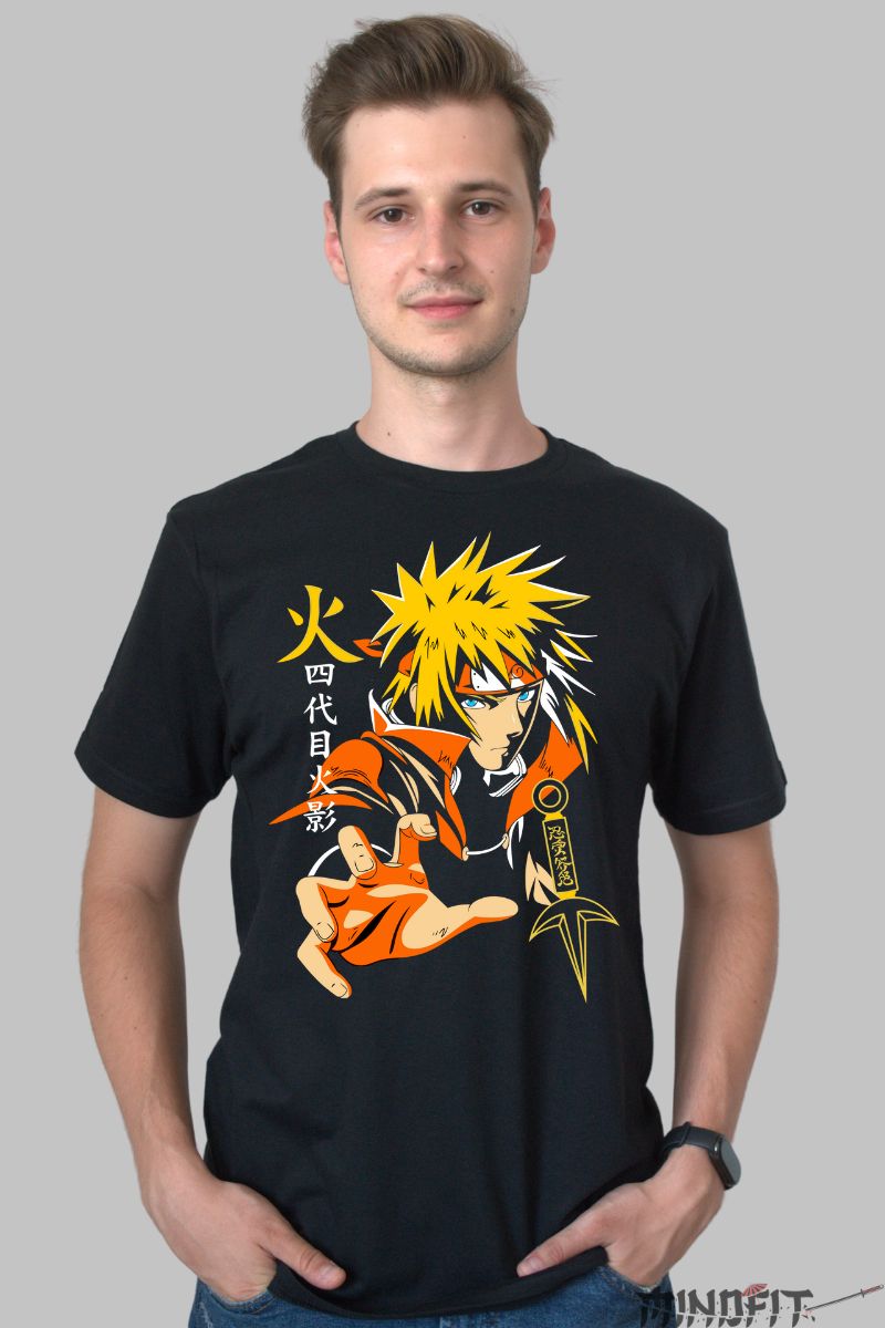 Tricou Naruto Minato Fourth Hokage barbat negru fata