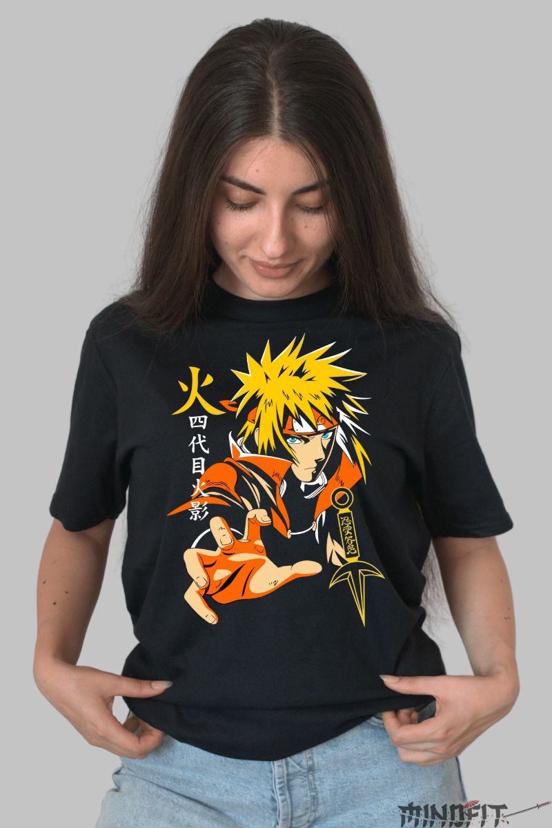 Tricou Naruto Minato Fourth Hokage dama negru fata