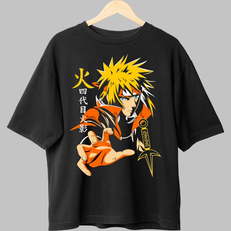 Tricou Naruto Minato Fourth Hokage negru fata