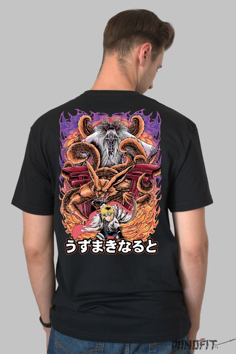 Tricou Naruto Minato Uzumaki barbat negru spate
