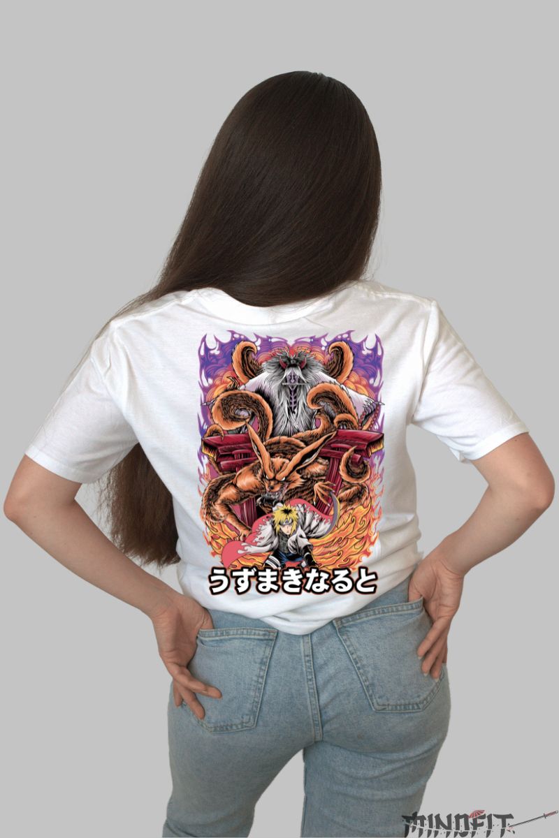 Tricou Naruto Minato Uzumaki dama alb spate