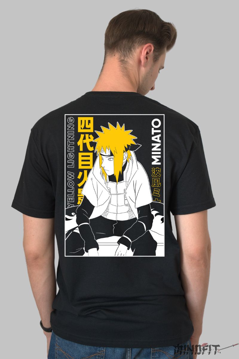 Tricou Naruto Minato Yellow Lightning barbat negru spate