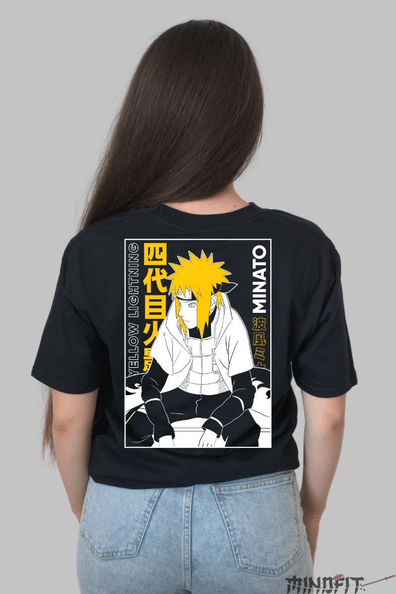 Tricou Naruto Minato Yellow Lightning dama negru spate