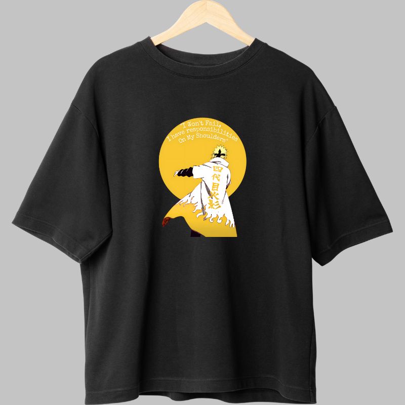 Tricou Naruto Minato Yellow Lightning negru fata