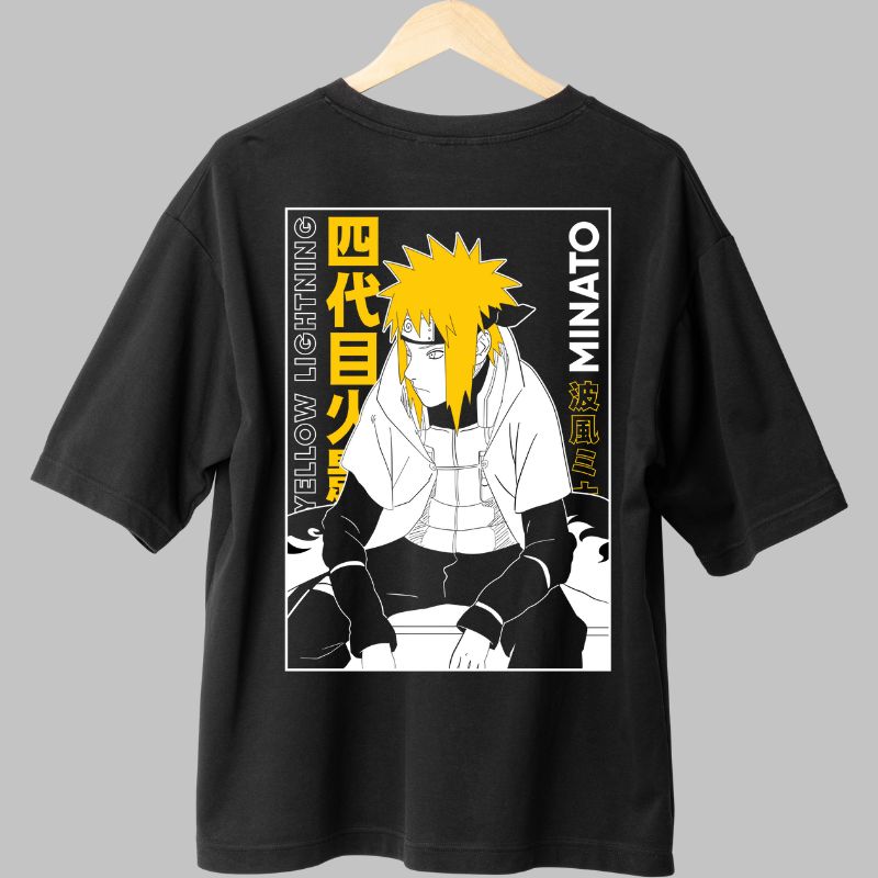 Tricou Naruto Minato Yellow Lightning negru spate
