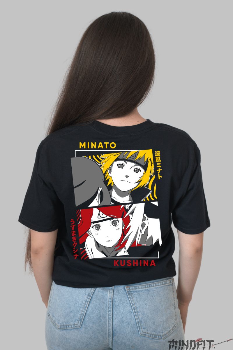 Tricou Naruto Minato vs Kushina dama negru spate
