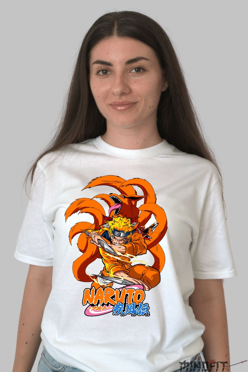 Tricou Naruto Nine-Tailed Beast dama alb fata