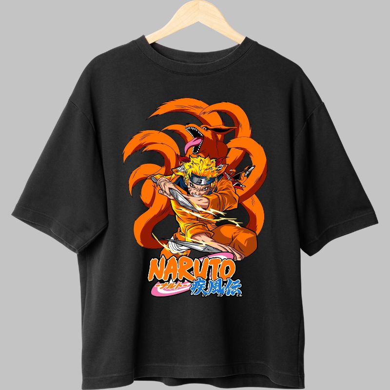 Tricou Naruto Nine-Tailed Beast negru fata