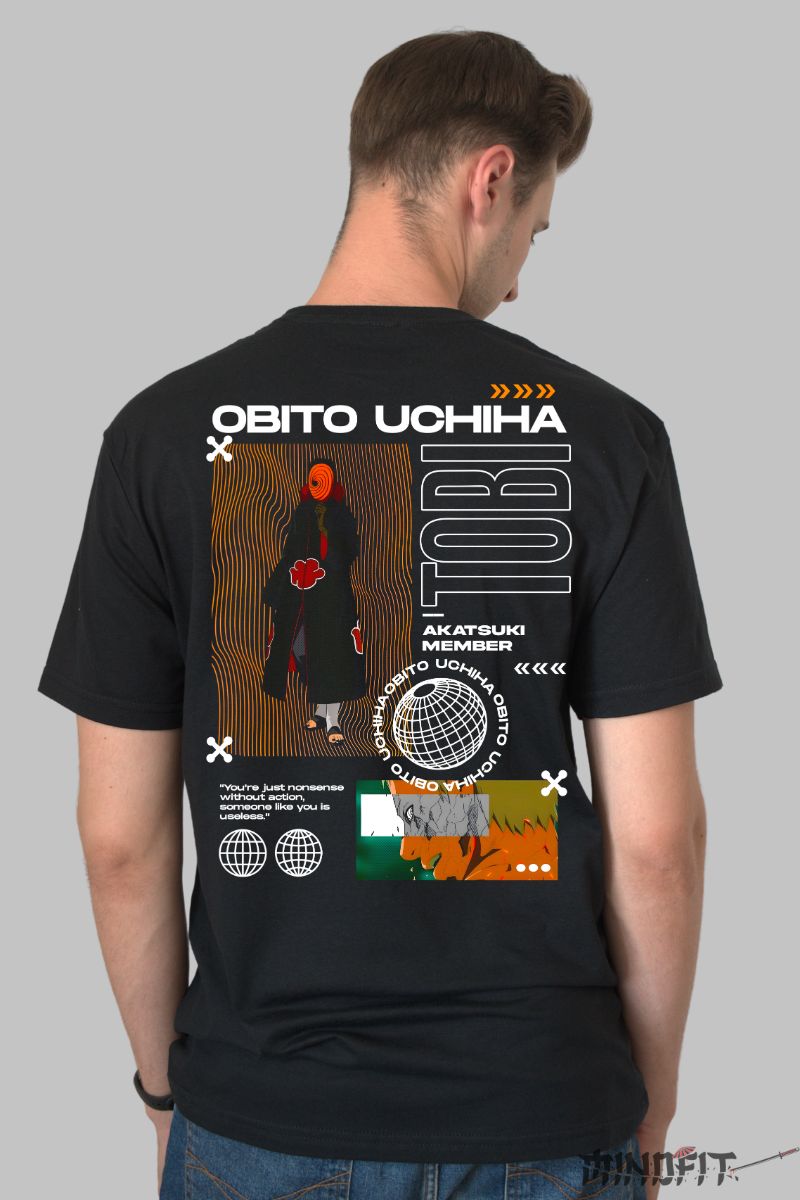 Tricou Naruto Obito Akatsuki Member barbat negru spate