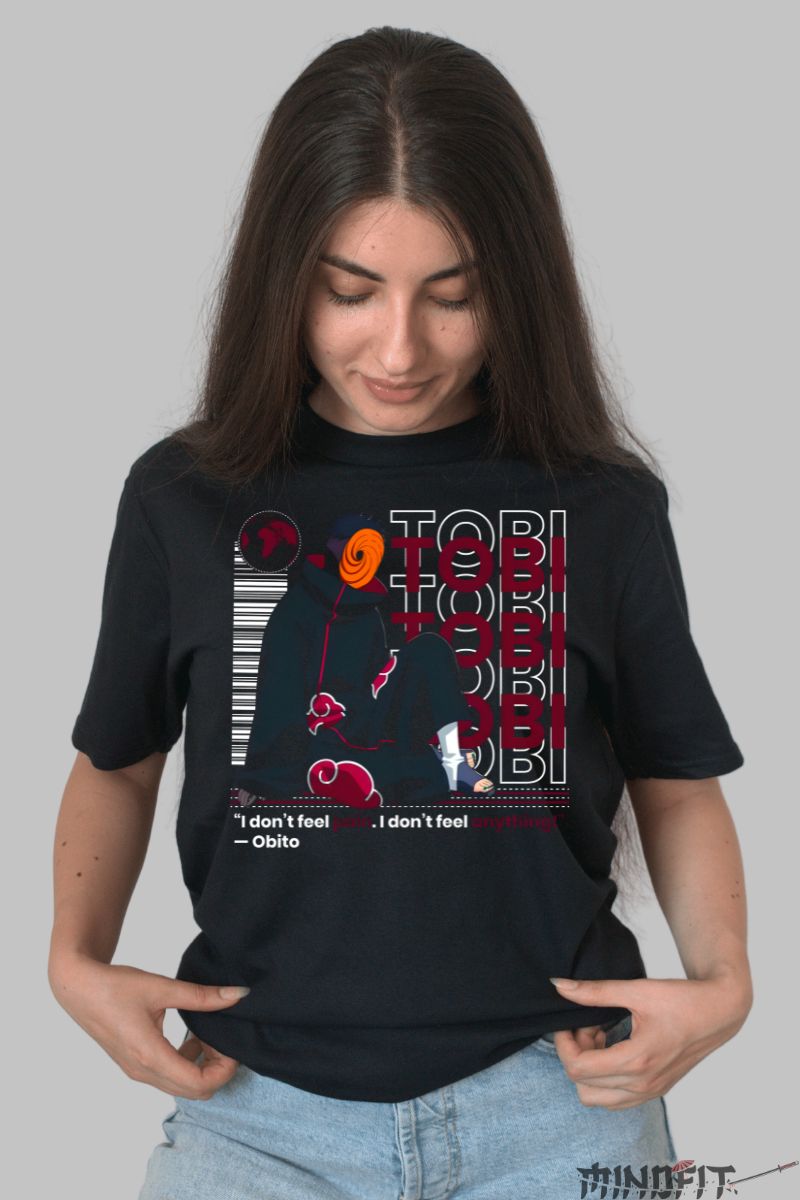 Tricou Naruto Obito "I don't feel pain" dama negru fata