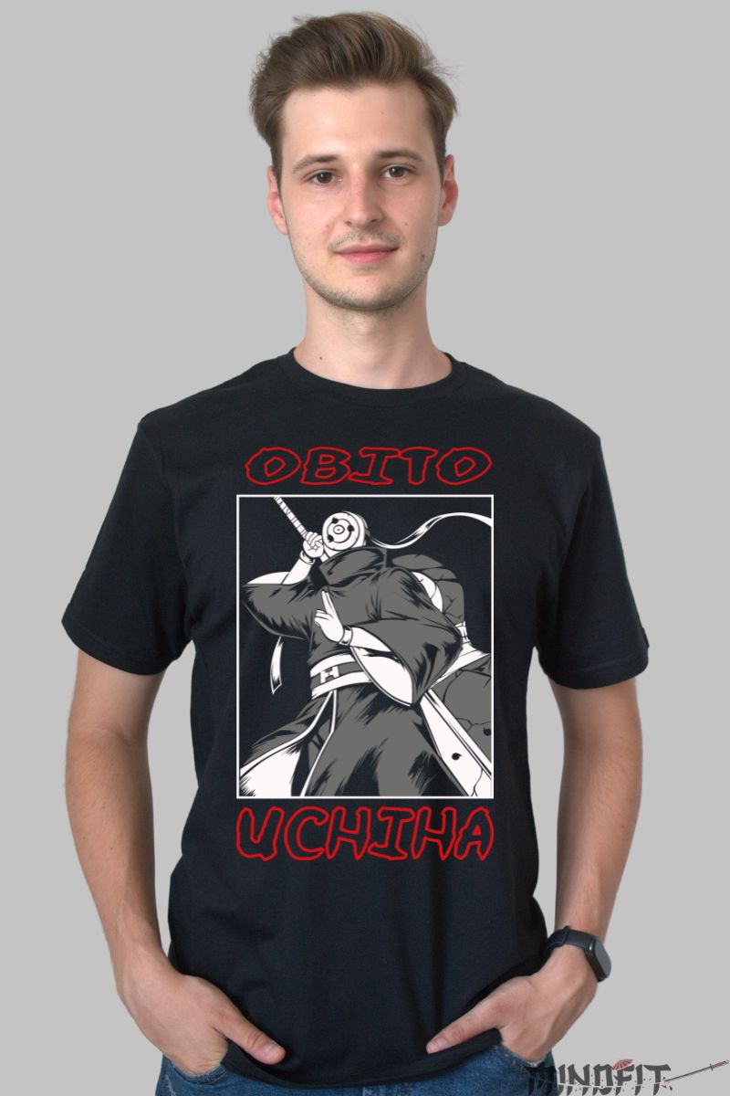 Tricou Naruto Obito The Fighter barbat negru fata