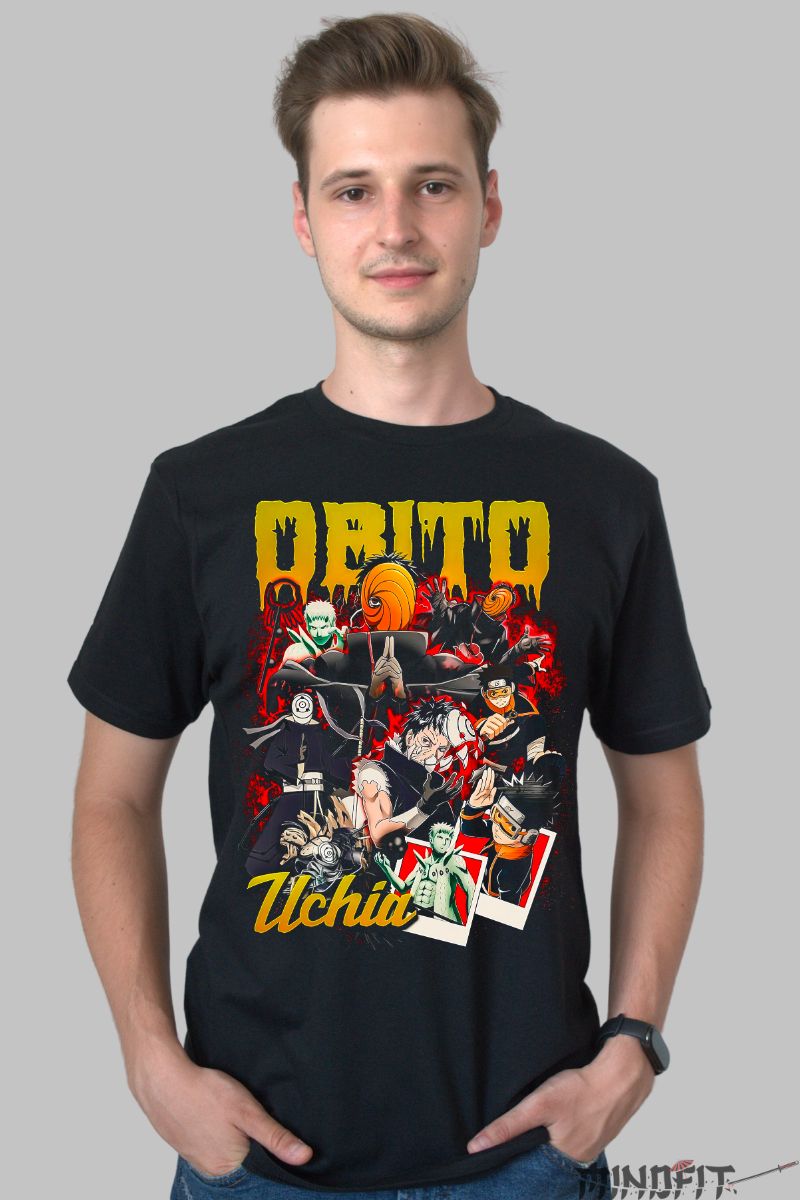 Tricou Naruto Obito Uchia barbat negru fata