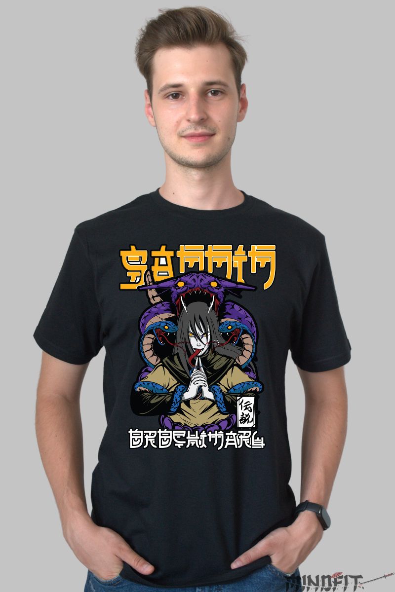 Tricou Naruto Orochimaru Sannin barbat negru fata