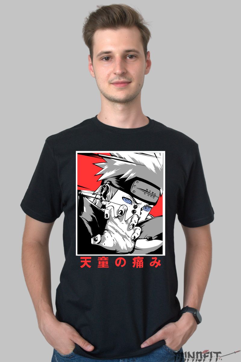 Tricou Naruto Pain Agony barbat negru fata