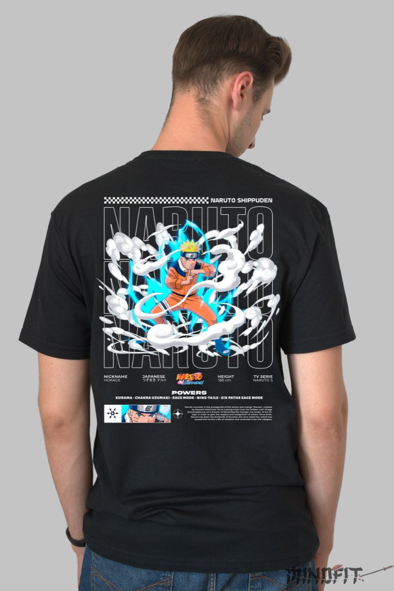 Tricou Naruto Powers barbat negru spate